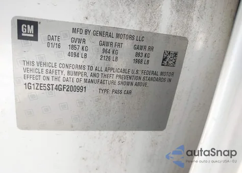 2016 Chevrolet Malibu 1Lt z USA, uszkodzony, nr VIN 1G1ZE5ST4GF200991